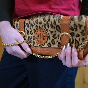 ANTONIO MELANI Leopard Print Clutch with Gold Accents